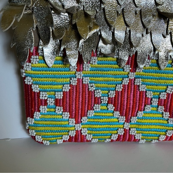 Anthropologie oversized wristlet clutch metallic and beaded - Picture 2 of 5